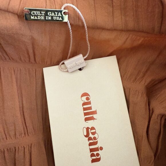 CULT GAIA Willow Ruched Panelled Cotton Blend Dress In Spice Size M - Picture 6 of 14